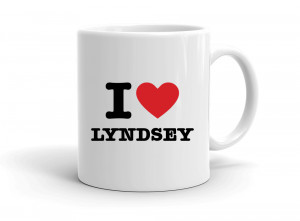 "I love LYNDSEY" mug